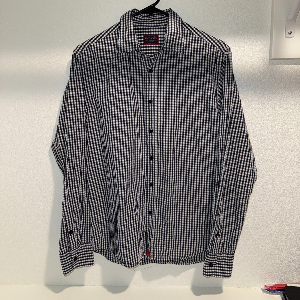 UNTUCKit‎ Slim Fit Button Down Shirt Mens Medium Blue White Check Long Sleeve